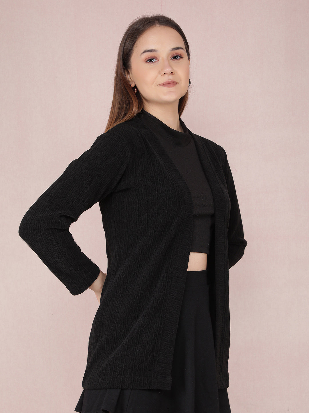 Black Jacquard Shrug-Women Shrugs-Crimsoune Club