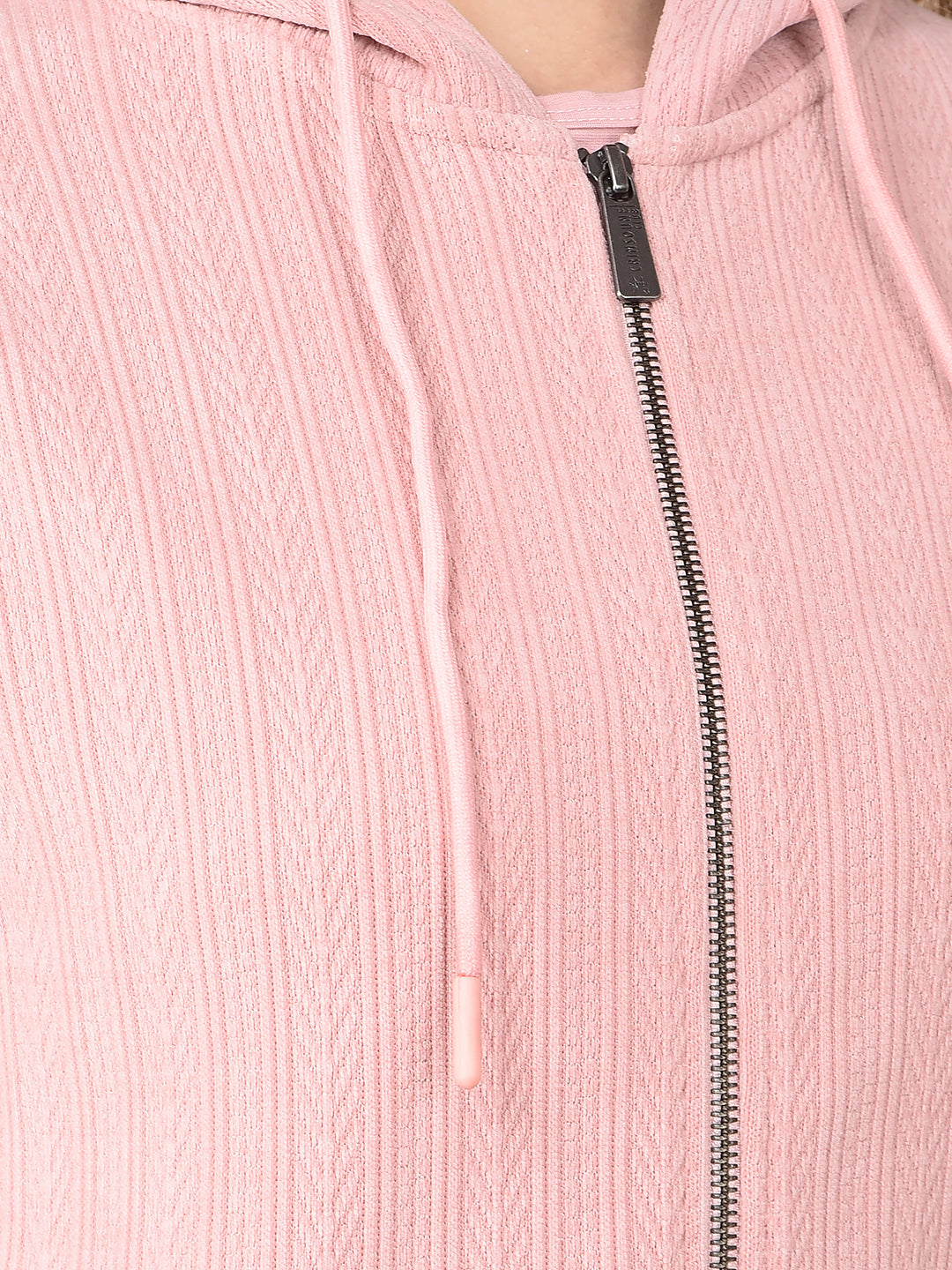 Pink Jacquard Hooded Neck Sweatshirt