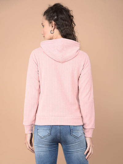 Pink Jacquard Hooded Neck Sweatshirt-Women Sweatshirts-Crimsoune Club