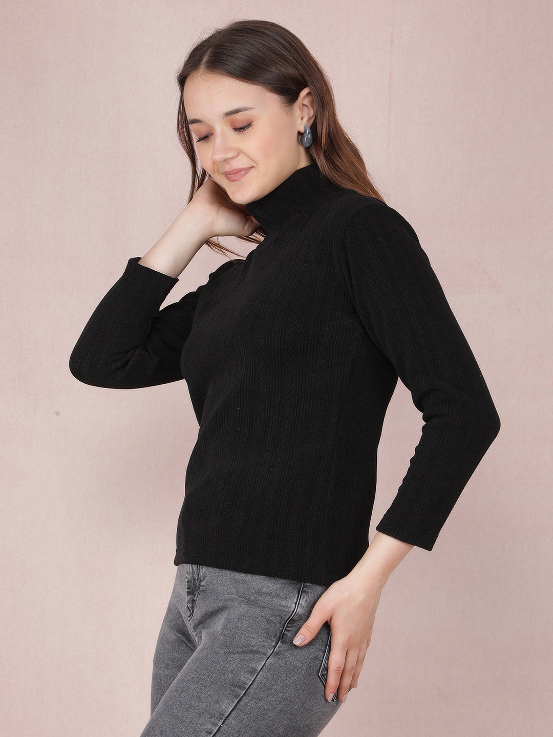 Black High Neck Sweatshirt-Women Sweatshirts-Crimsoune Club