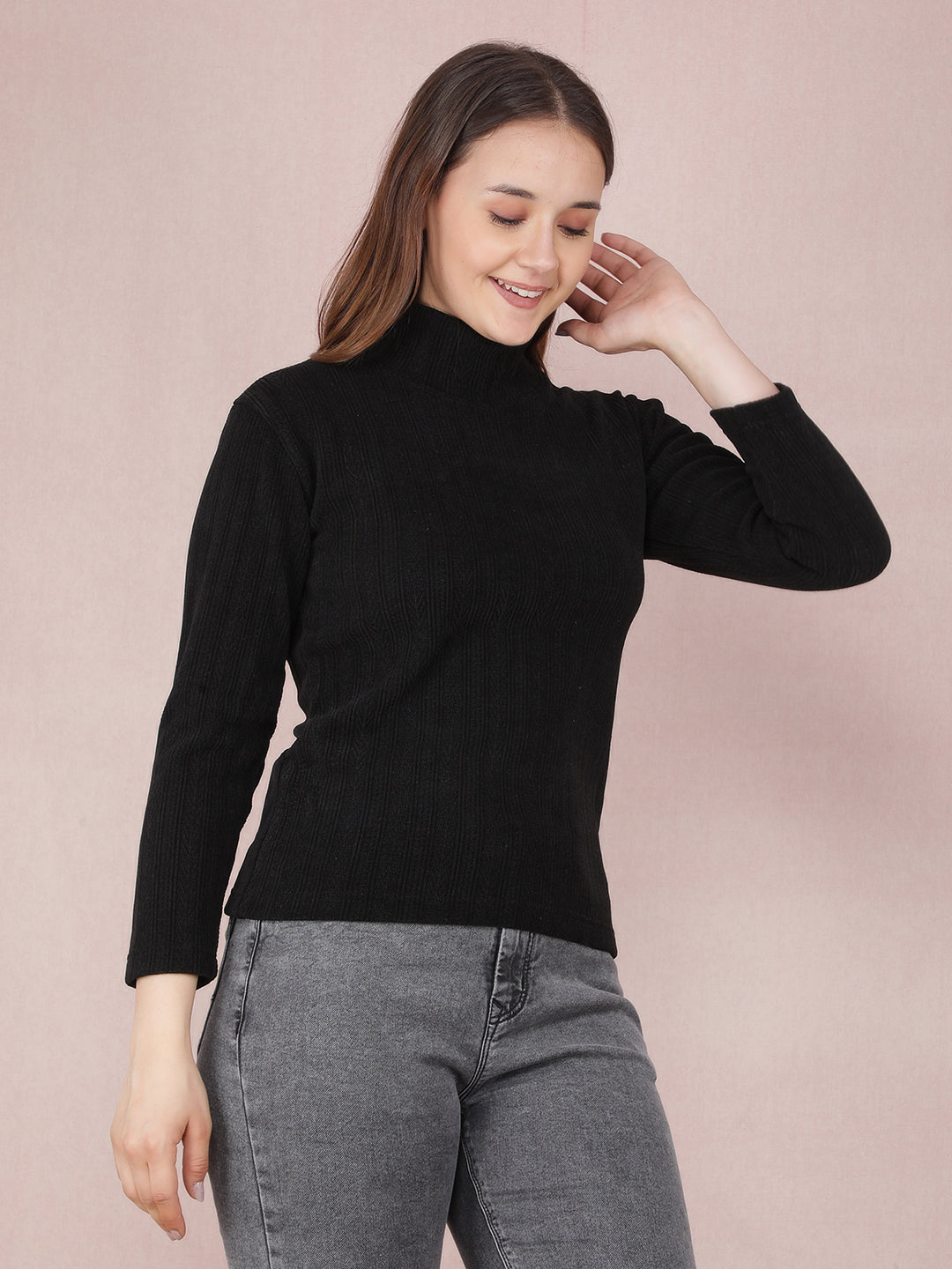 Black High Neck Sweatshirt-Women Sweatshirts-Crimsoune Club