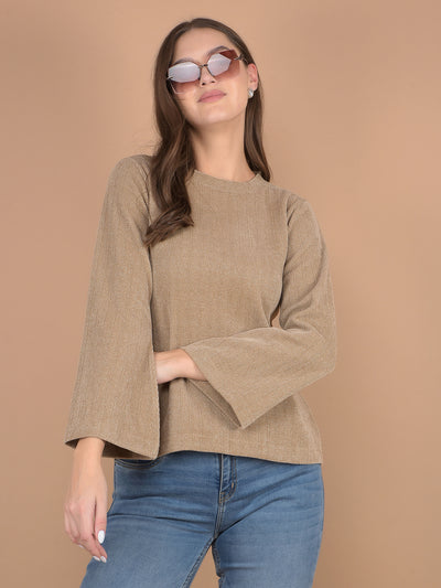 Brown Knitted Top-Women Tops-Crimsoune Club