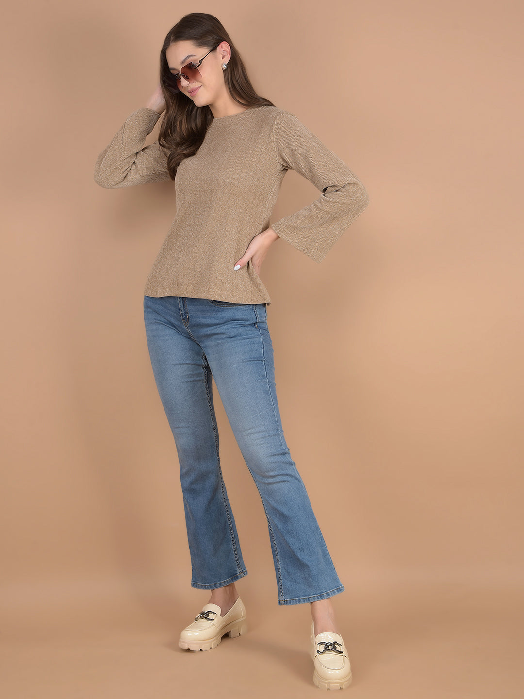 Brown Knitted Top-Women Tops-Crimsoune Club