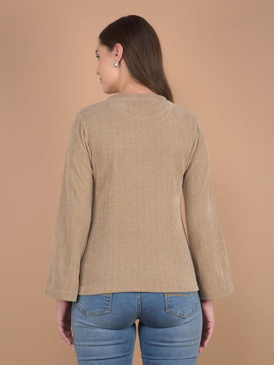 Brown Knitted Top-Women Tops-Crimsoune Club