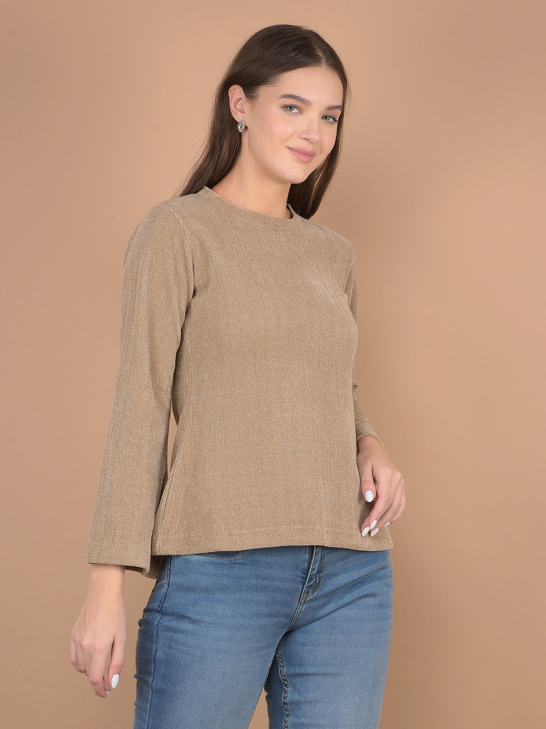 Brown Knitted Top-Women Tops-Crimsoune Club