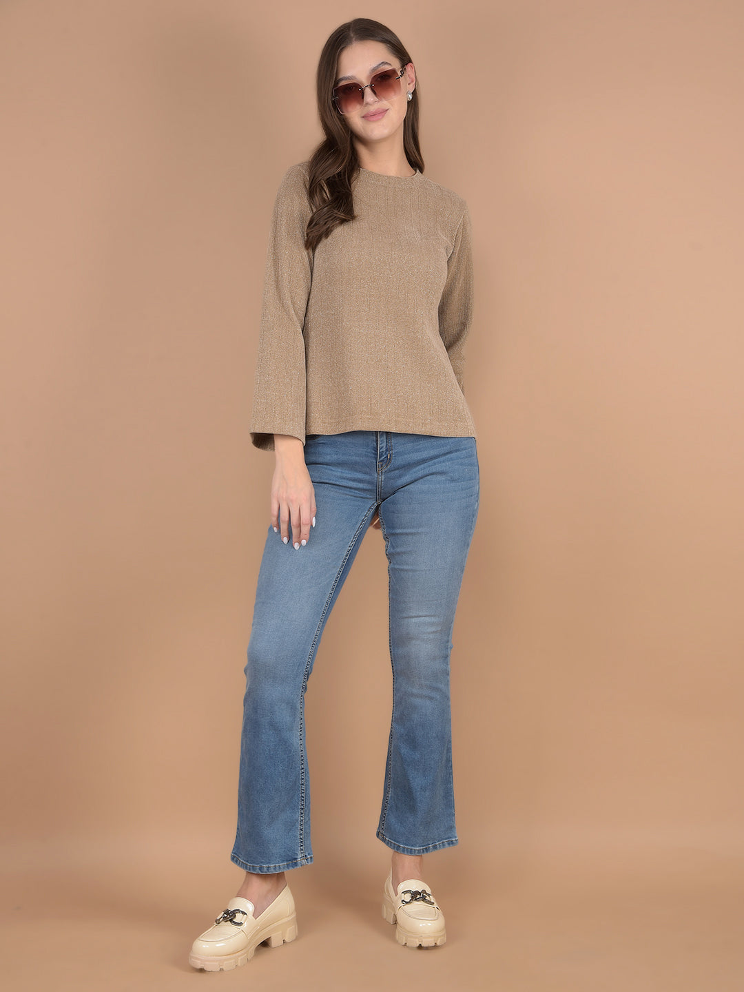 Brown Knitted Top-Women Tops-Crimsoune Club