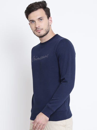 Navy Blue Typography Printed Sweatshirt-Mens Sweatshirts-Crimsoune Club