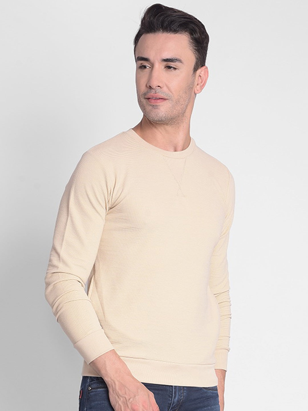 Beige Sweatshirt-Men Sweatshirts-Crimsoune Club