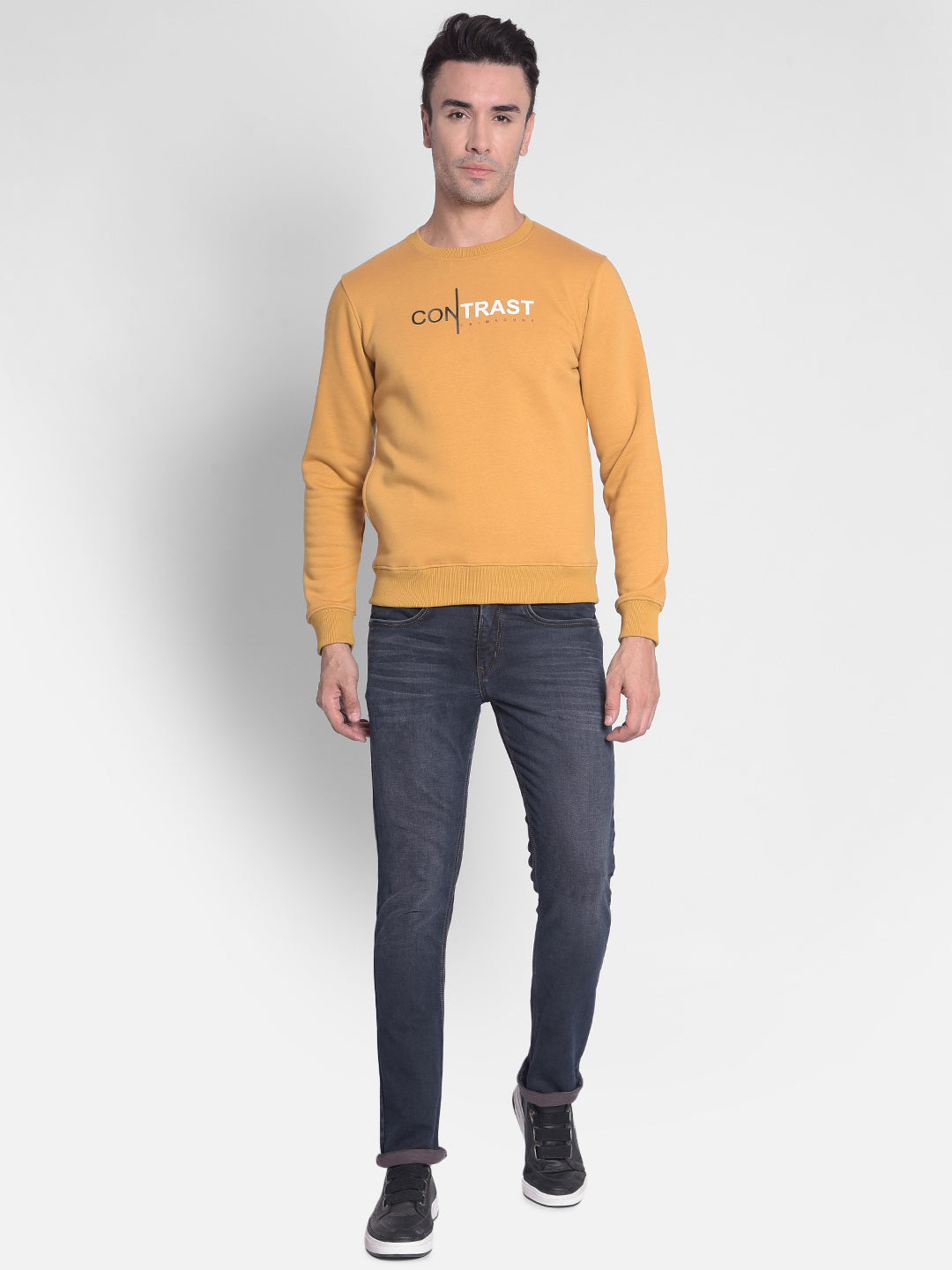 Mustard Printed Sweatshirt-Men Sweatshirts-Crimsoune Club