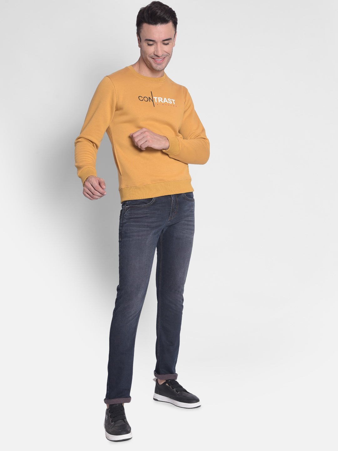 Mustard Printed Sweatshirt-Men Sweatshirts-Crimsoune Club