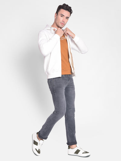 White Hooded Front-Open Sweatshirt-Men Sweatshirts-Crimsoune Club