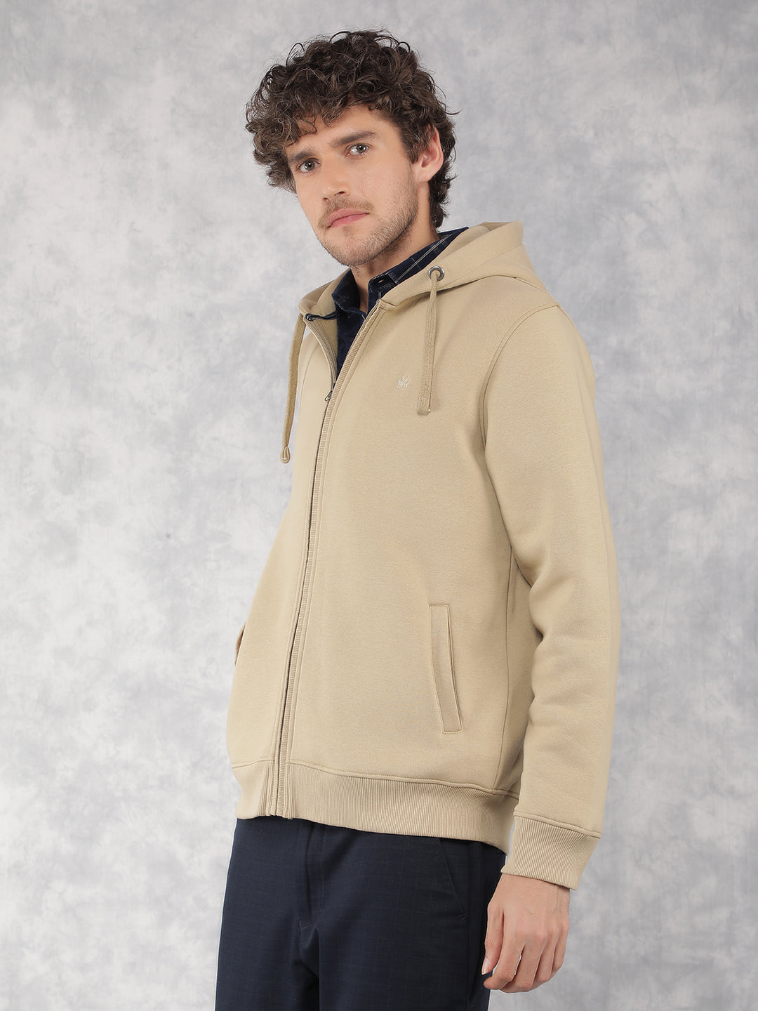 Beige Hooded Neck Sweatshirt-Men Sweatshirts-Crimsoune Club