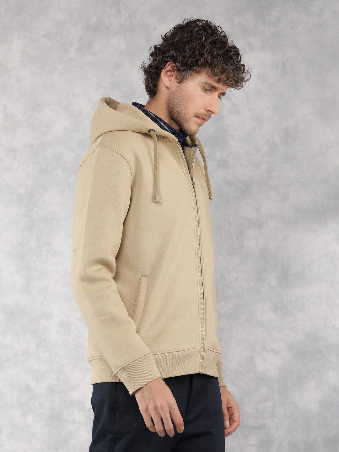 Beige Hooded Neck Sweatshirt-Men Sweatshirts-Crimsoune Club