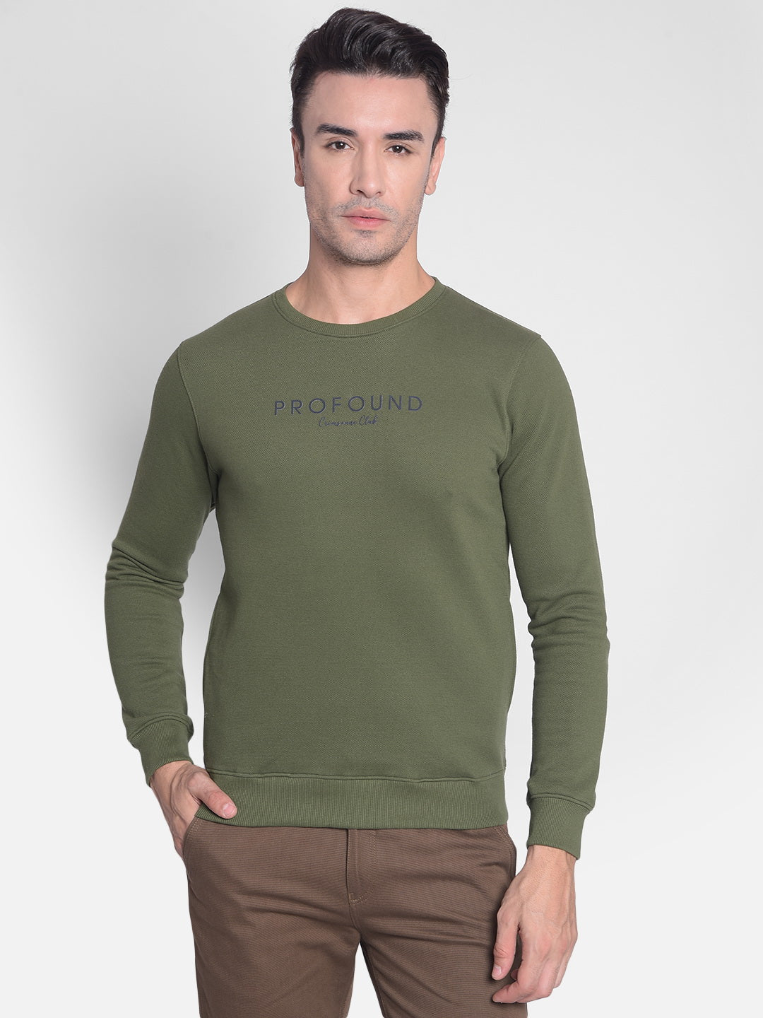 Olive Printed Sweatshirt-Men Sweatshirts-Crimsoune Club