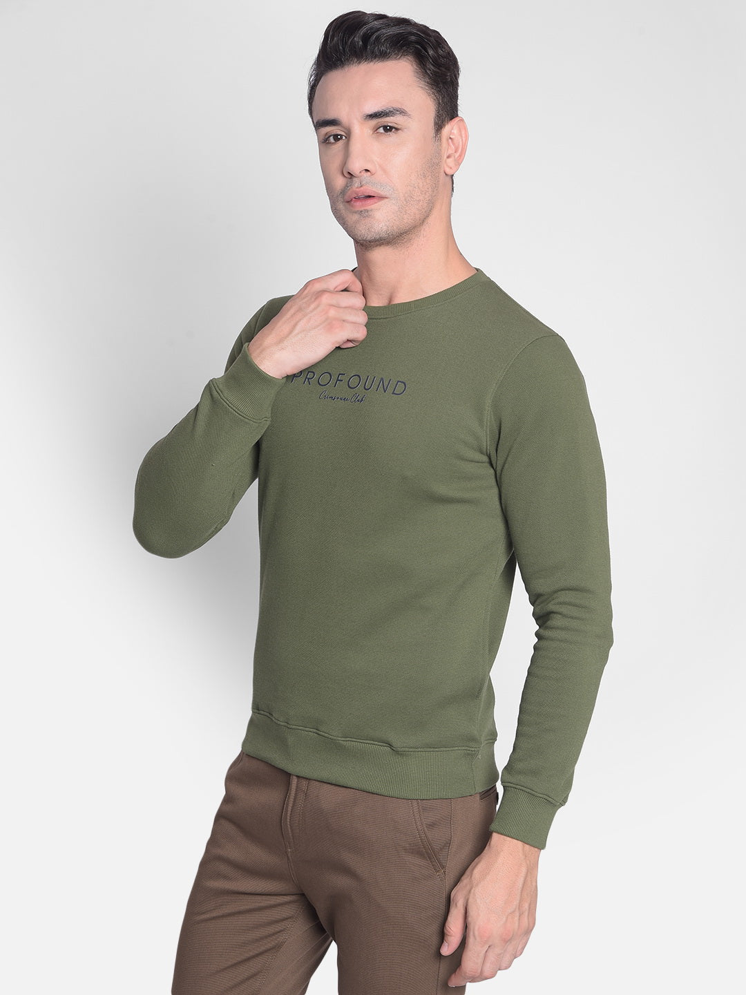 Olive Printed Sweatshirt-Men Sweatshirts-Crimsoune Club