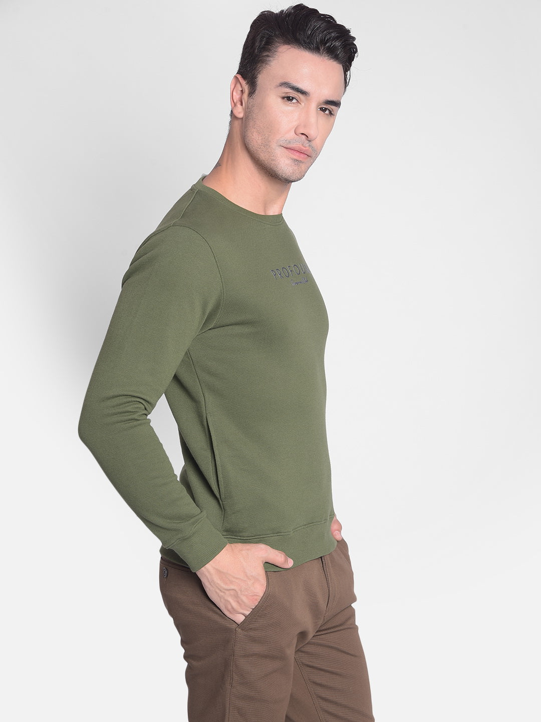 Olive Printed Sweatshirt-Men Sweatshirts-Crimsoune Club