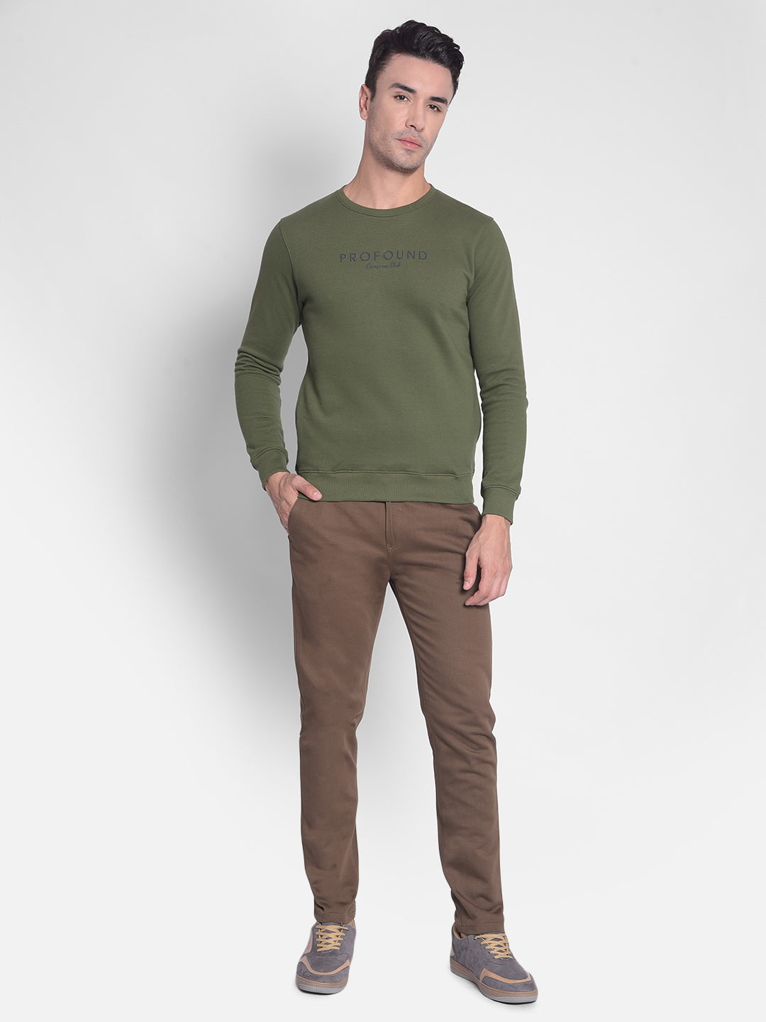 Olive Printed Sweatshirt-Men Sweatshirts-Crimsoune Club