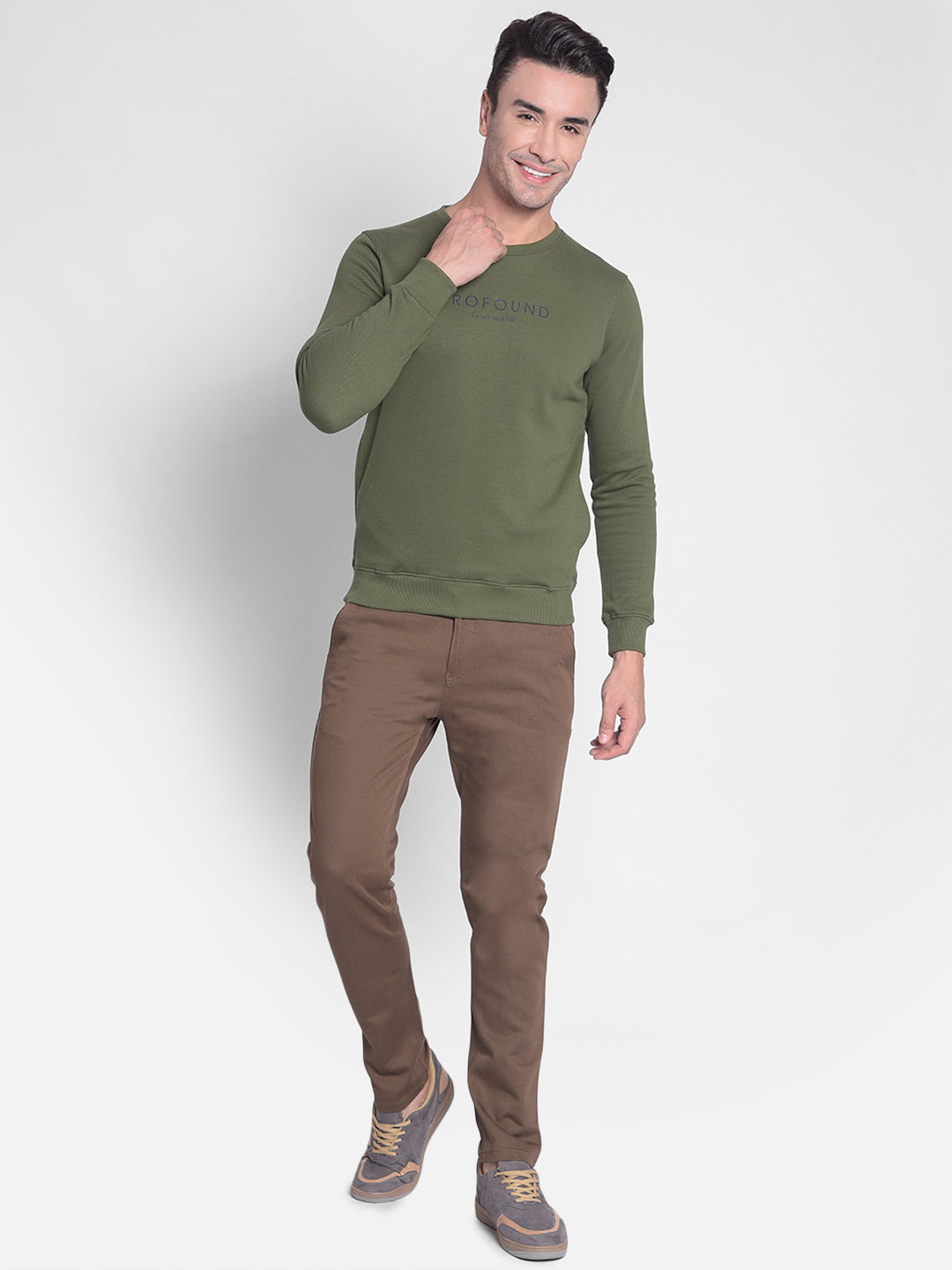 Olive Printed Sweatshirt-Men Sweatshirts-Crimsoune Club