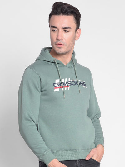 Green Printed Sweatshirt With Hood-Men Sweatshirts-Crimsoune Club