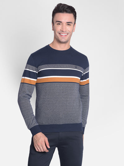 Navy Blue Striped Sweatshirt-Mens Sweatshirts-Crimsoune Club