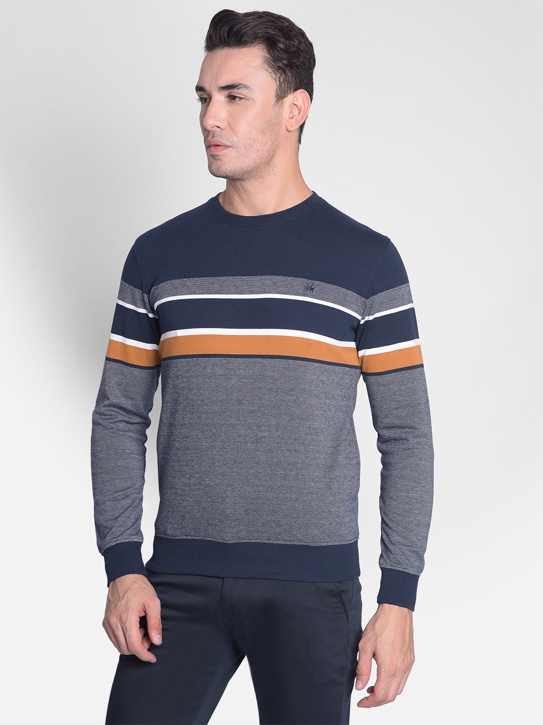 Navy Blue Striped Sweatshirt-Mens Sweatshirts-Crimsoune Club