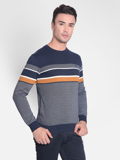 Navy Blue Striped Sweatshirt-Mens Sweatshirts-Crimsoune Club