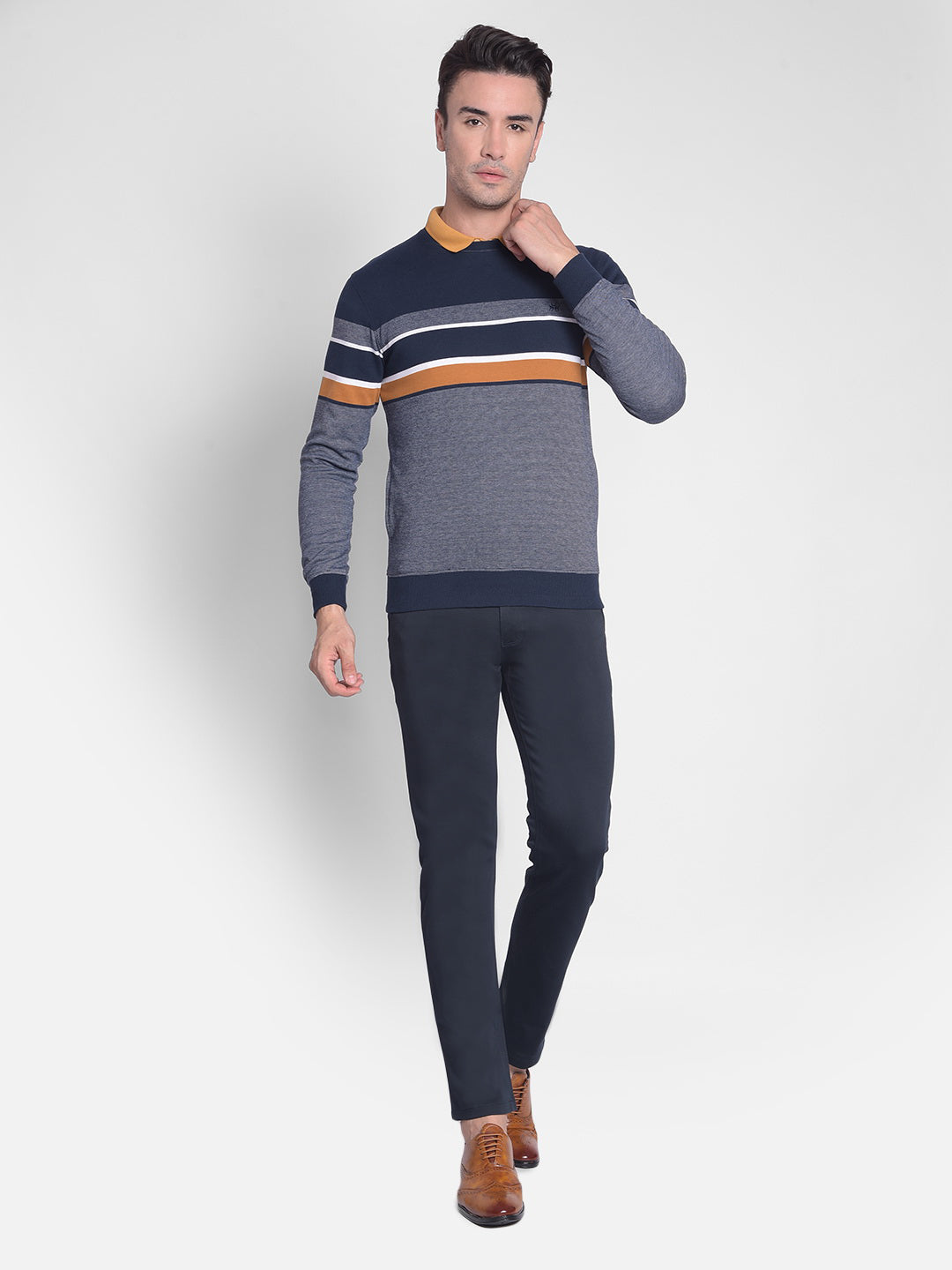 Navy Blue Striped Sweatshirt-Mens Sweatshirts-Crimsoune Club