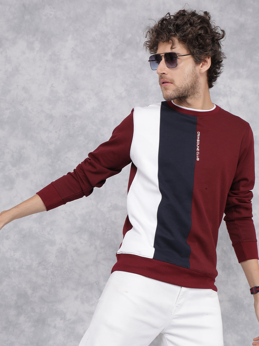 Wine Color Blocked Sweatshirt-Men Sweatshirts-Crimsoune Club