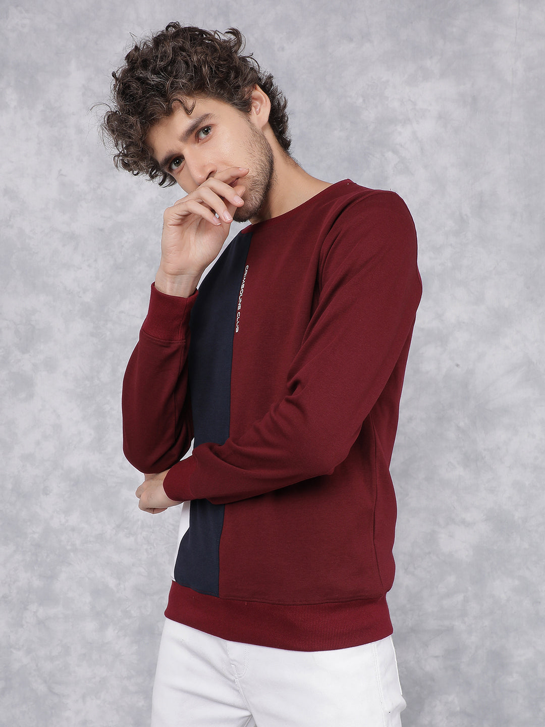 Wine Color Blocked Sweatshirt-Men Sweatshirts-Crimsoune Club