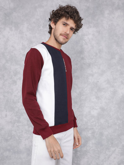 Wine Color Blocked Sweatshirt-Men Sweatshirts-Crimsoune Club