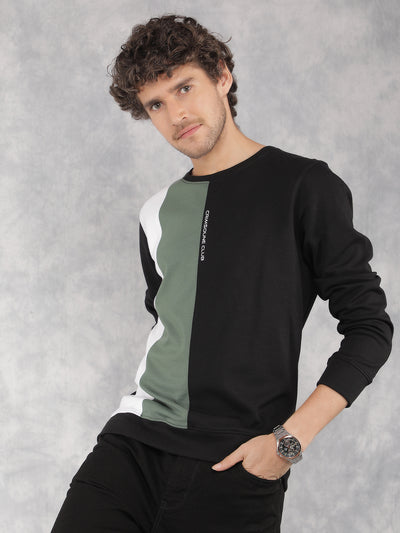 Black Color Blocked Sweatshirt-Men Sweatshirts-Crimsoune Club