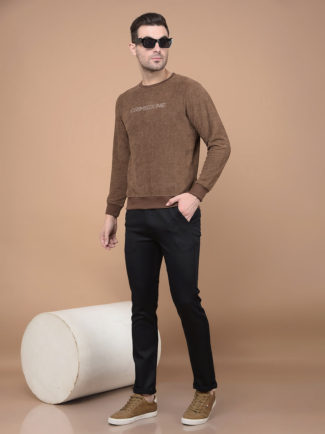 Brown Typographic Print Sweatshirt-Men Sweatshirts-Crimsoune Club