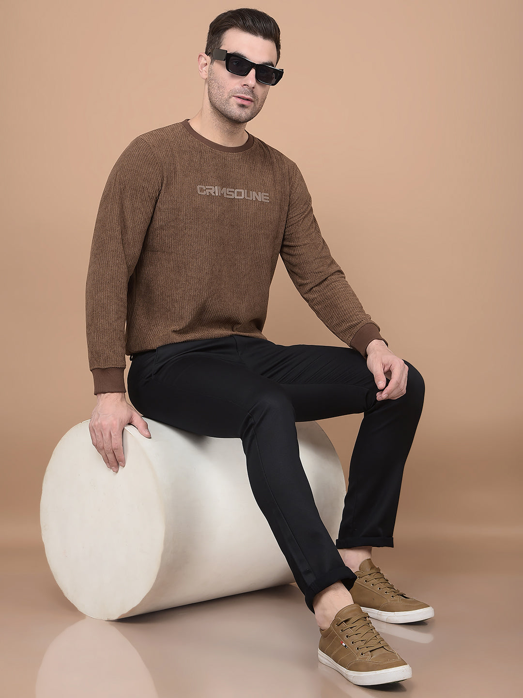 Brown Typographic Print Sweatshirt-Men Sweatshirts-Crimsoune Club