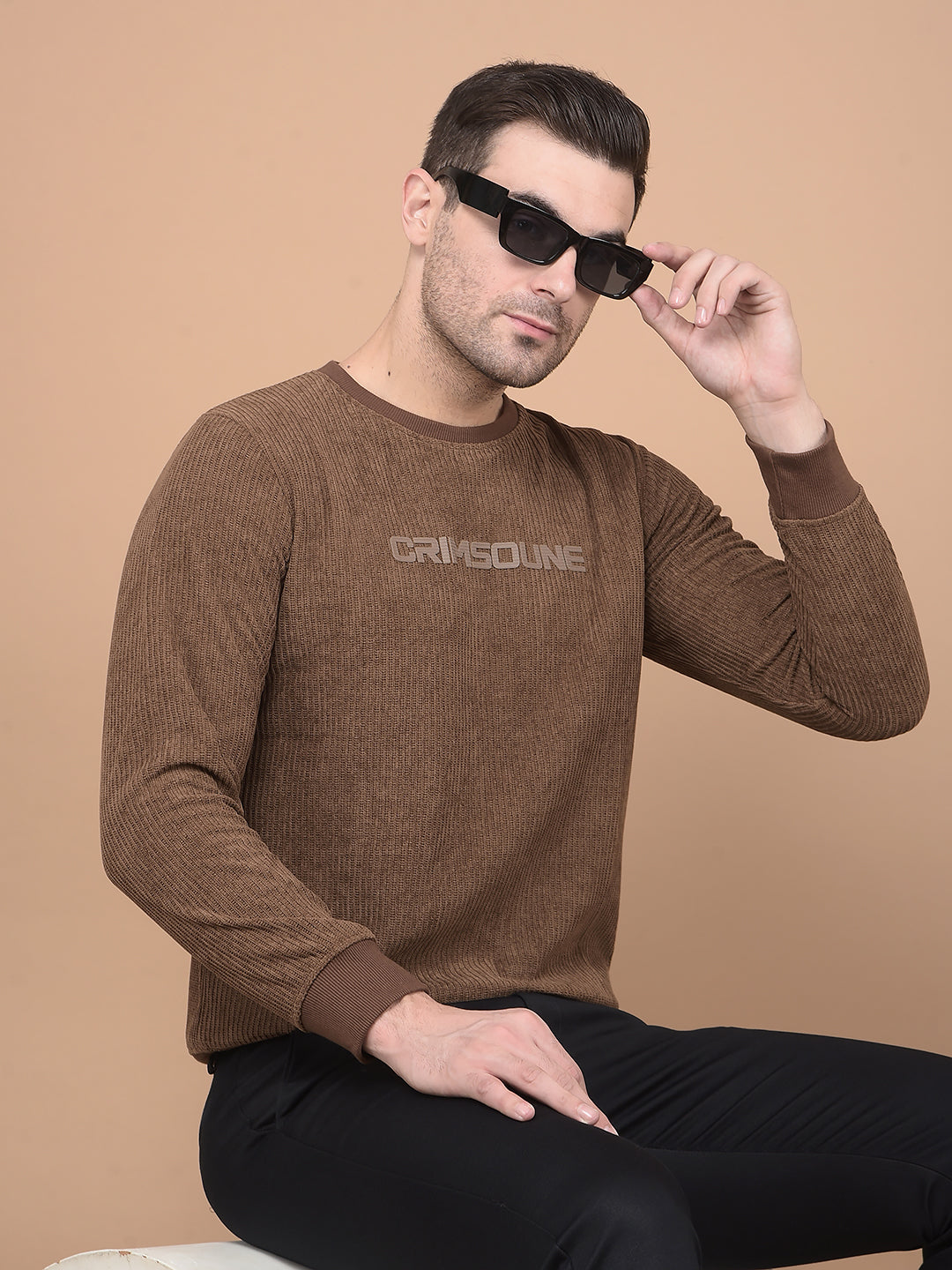 Brown Typographic Print Sweatshirt-Men Sweatshirts-Crimsoune Club