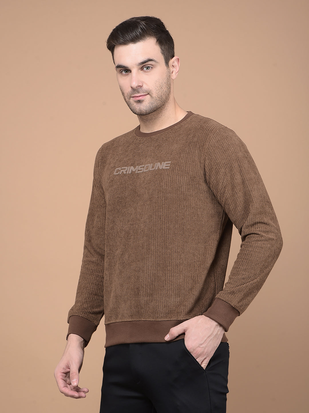 Brown Typographic Print Sweatshirt-Men Sweatshirts-Crimsoune Club