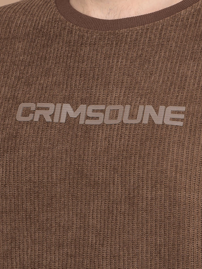 Brown Typographic Print Sweatshirt-Men Sweatshirts-Crimsoune Club