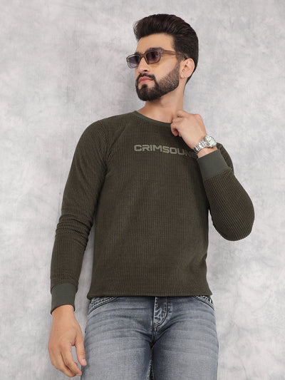 Olive Typographic Print Sweatshirt-Men Sweatshirts-Crimsoune Club