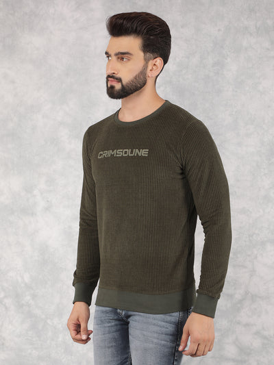 Olive Typographic Print Sweatshirt-Men Sweatshirts-Crimsoune Club