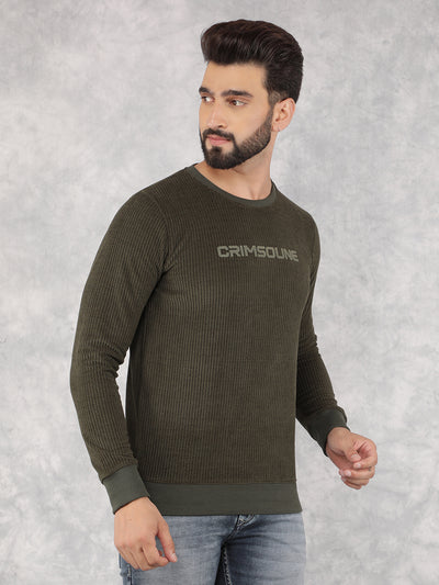 Olive Typographic Print Sweatshirt-Men Sweatshirts-Crimsoune Club