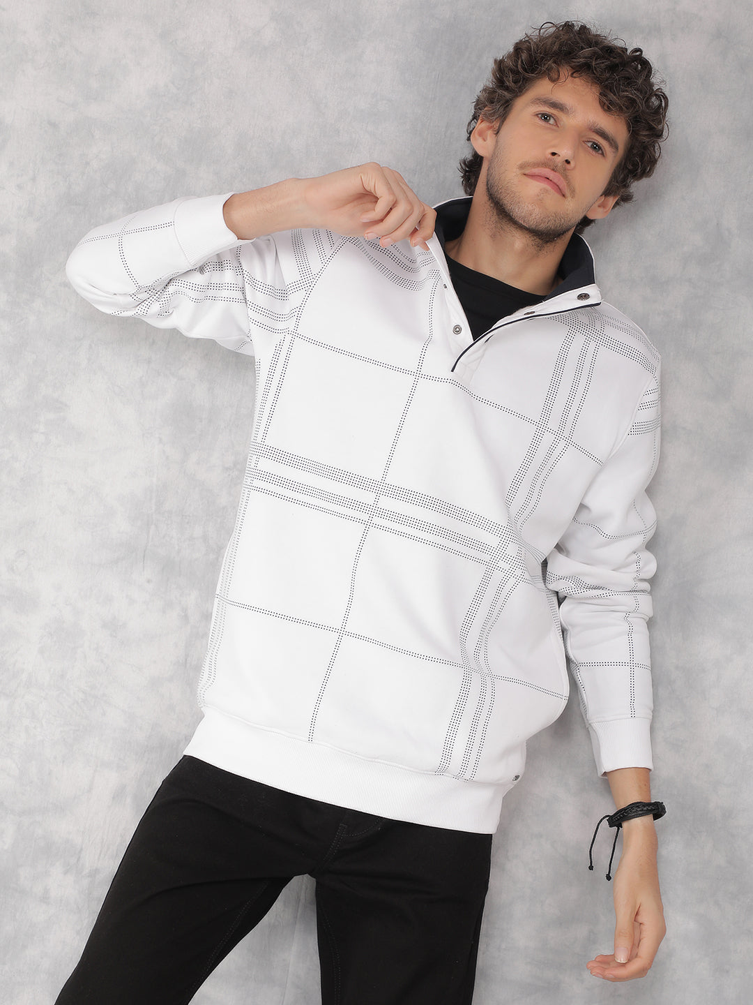 White Checkered Sweatshirt-Men Sweatshirts-Crimsoune Club