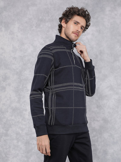 Navy Blue Checkered Sweatshirt-Men Sweatshirts-Crimsoune Club