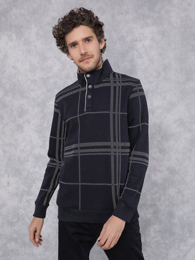 Navy Blue Checkered Sweatshirt-Men Sweatshirts-Crimsoune Club