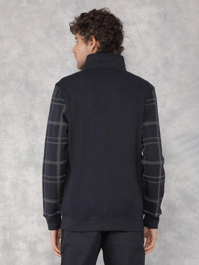 Navy Blue Checkered Sweatshirt-Men Sweatshirts-Crimsoune Club