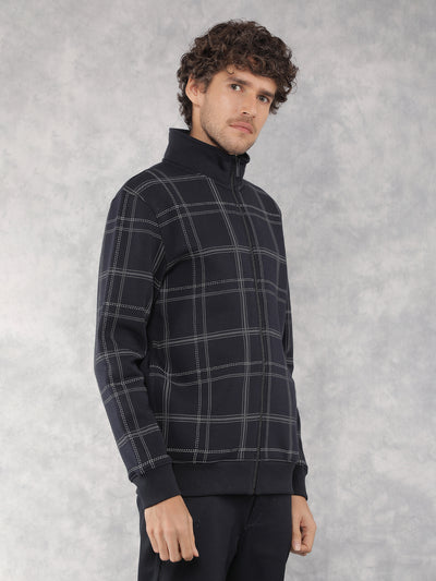 Navy Blue Checkered Sweatshirt-Men Sweatshirts-Crimsoune Club