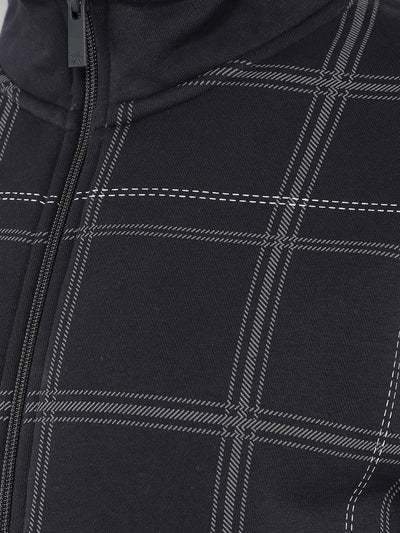 Navy Blue Checkered Sweatshirt-Men Sweatshirts-Crimsoune Club