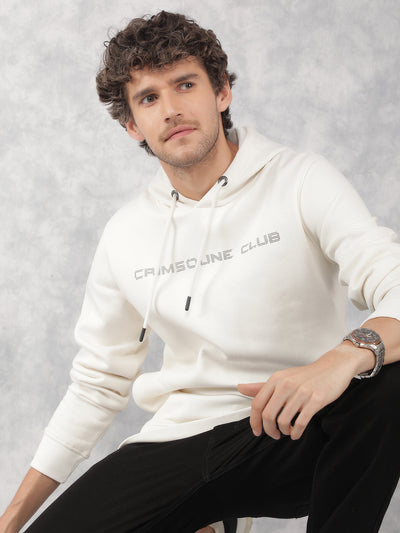 White Typographic Print Hooded Neck Sweatshirt-Men Sweatshirts-Crimsoune Club