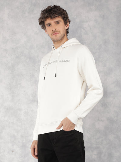 White Typographic Print Hooded Neck Sweatshirt-Men Sweatshirts-Crimsoune Club