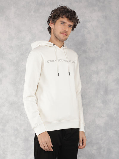 White Typographic Print Hooded Neck Sweatshirt-Men Sweatshirts-Crimsoune Club