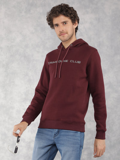 Wine Typographic Print Hooded Neck Sweatshirt-Men Sweatshirts-Crimsoune Club