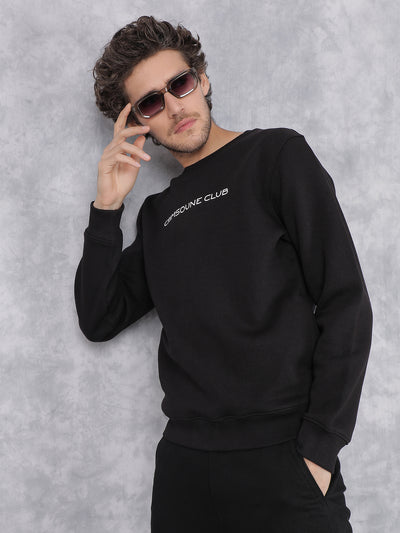 Black Typographic Print Sweatshirt-Men Sweatshirts-Crimsoune Club